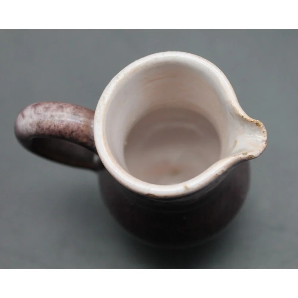 Vintage Mini Pottery Creamer Purple Drip Glaze Stoneware Pitcher 2.75